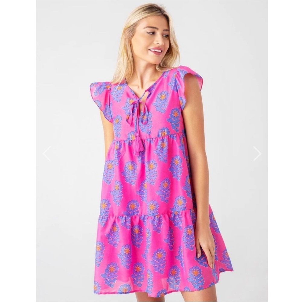 NWT J.Marie Pink Blue The Piper Floral Ruffle Dress Sz S - Picture 15 of 16